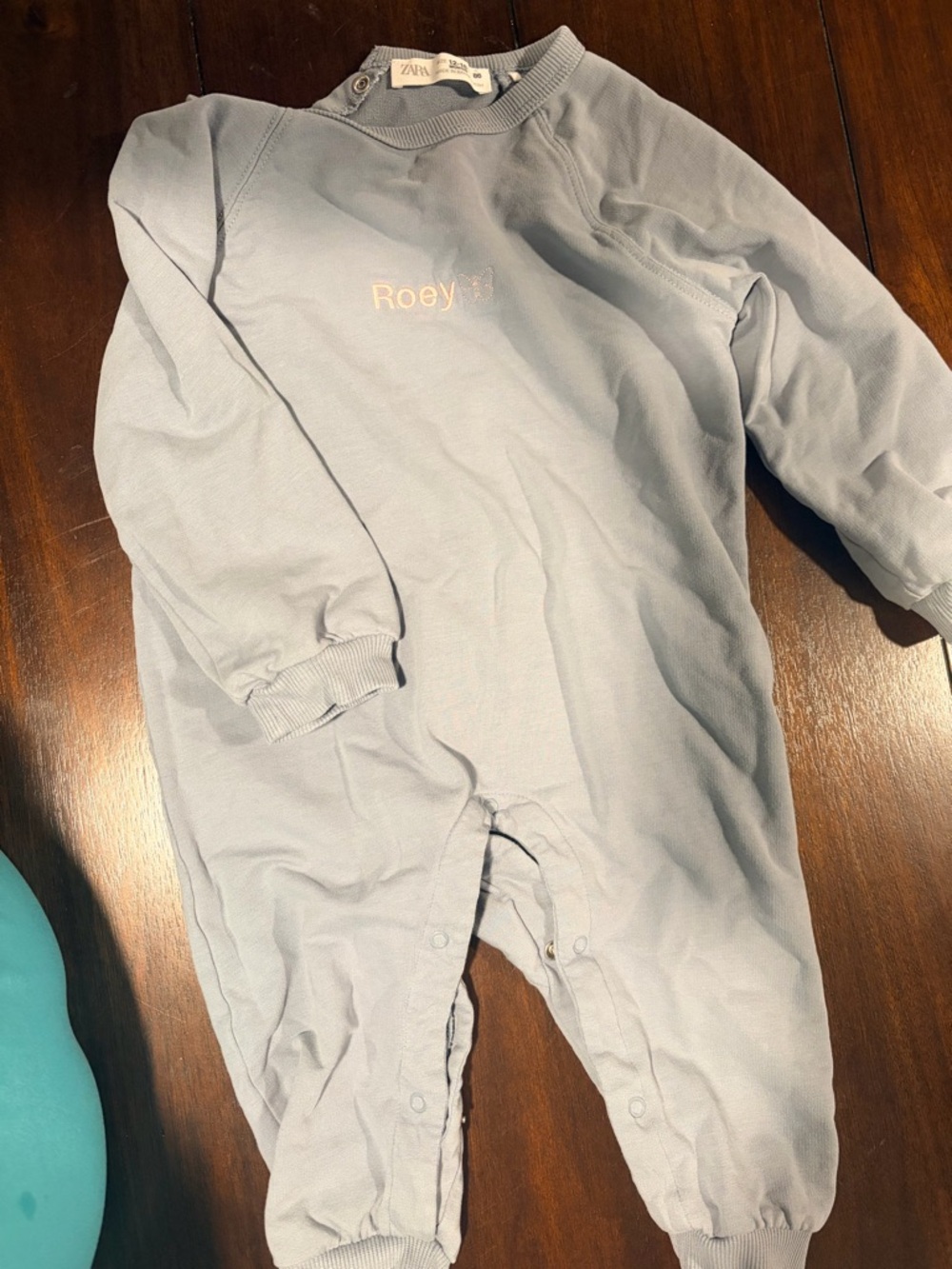 Zara Light Blue Long-Sleeve Footie One-Piece